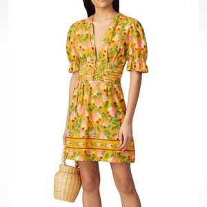 Farm Rio Cashew Mini Dress size Medium colorful resortwear puff sleeves tropical
